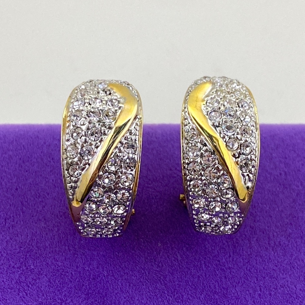 💛 Classic Gold Plated Crystal Pavé "S" Curve Hoop Earrings | Golden Radiance